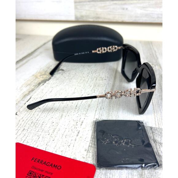 Ferragamo Gancini Women’s SF1041S Black Gold Chain Square Metal Sunglasses NWT main image 7